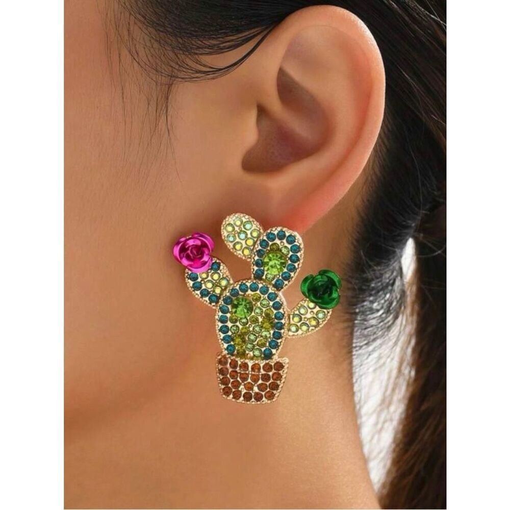Colorful Cactus Stud Earrings A1930